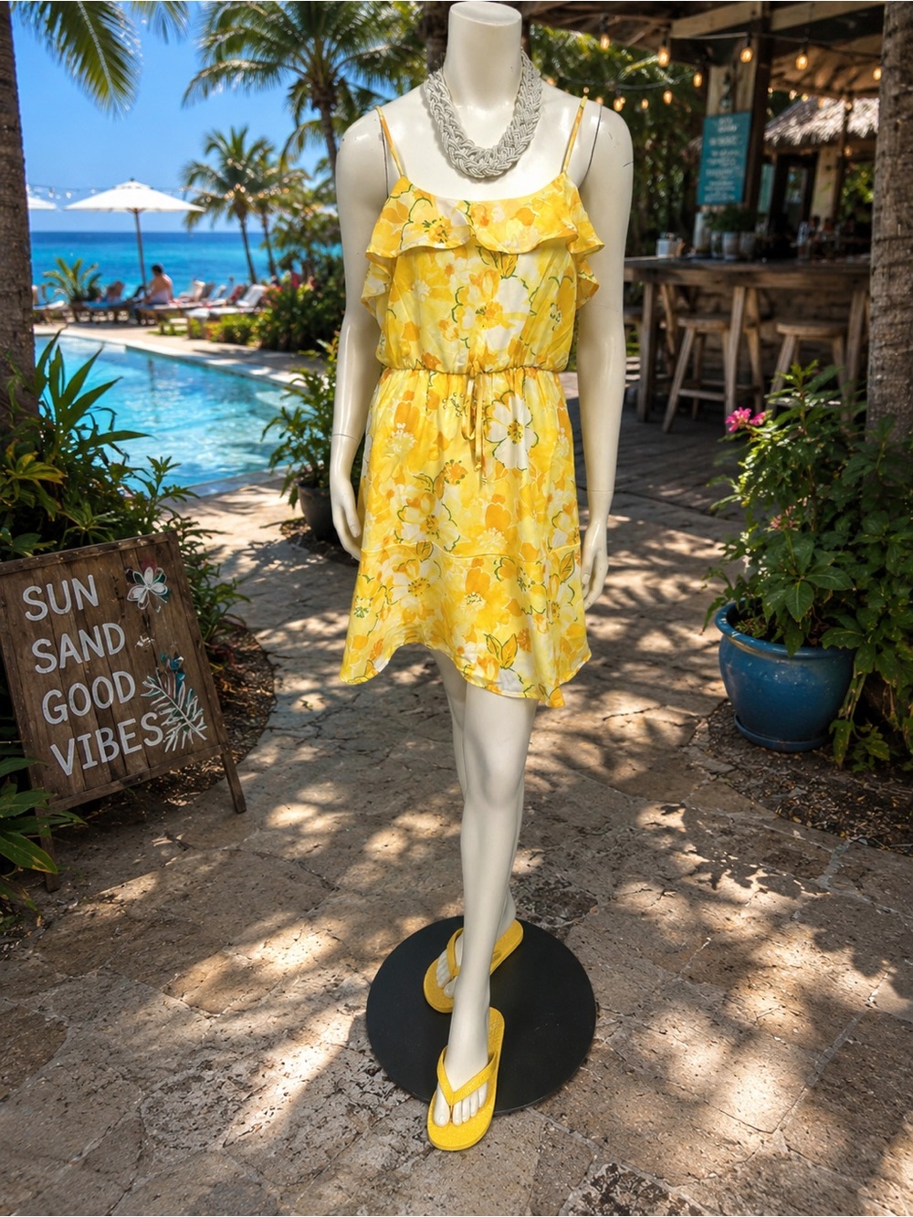 Women's Yellow Floral Ruffle Summer Dress